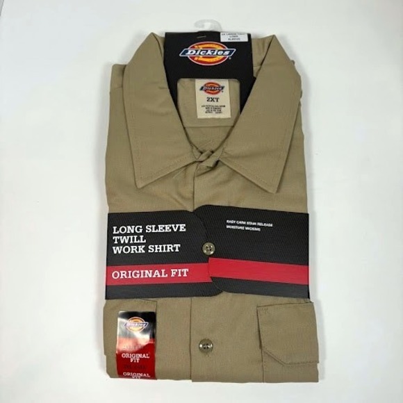 Dickies Other - NWT Dickies Long Sleeve Twill Work Shirt Mens 2XL Tall Khaki Original Easy Care